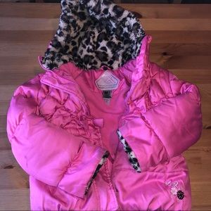 Girls pink and cheetah print puffer winter coat